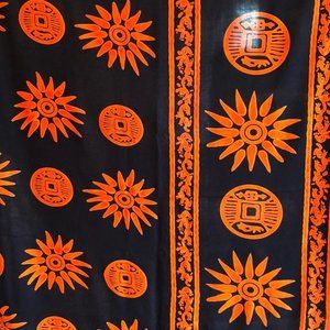 Koko Knot beach wrap/sarong, with fringe, Black/Orange, Appx 39"x58"